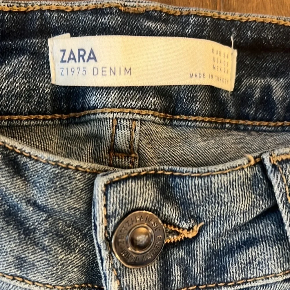 ZARA Z1975 Distressed Denim Jeans with Rhinestones Hem - Picture 3 of 12